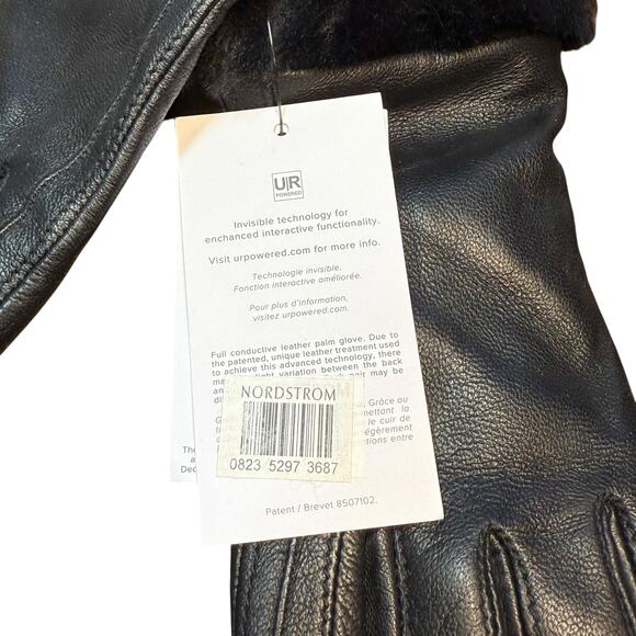 UGG Leather Shorty Tech Tip Fur Cuff Glove Black NWT Medium - Picture 3 of 8